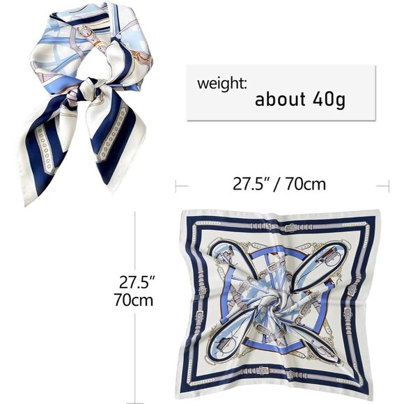 Women Blue Chain Headscarf Satin Bandana Pattern Polyester Breathable Scarves - Picture 4 of 7